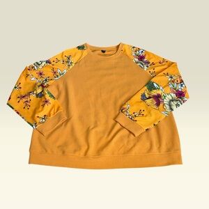 SHEIN Golden  Floral Sleeve Crewneck Sweater (2XL)